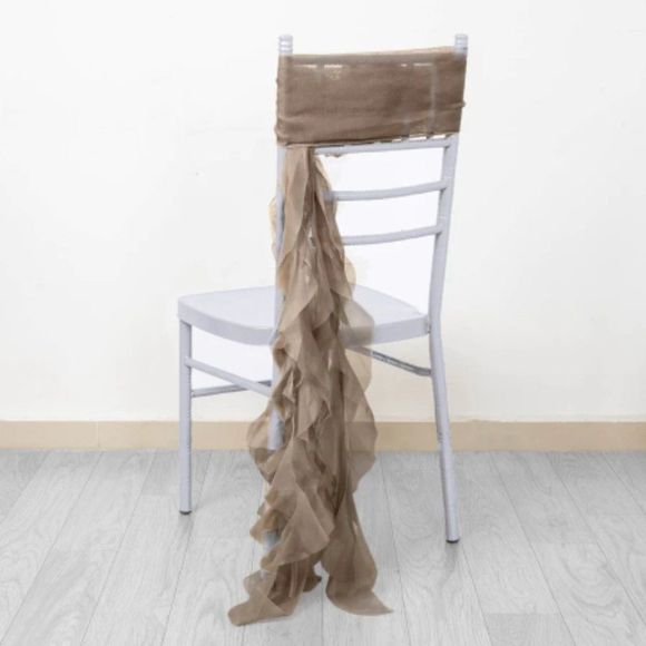 1 Set Taupe Chiffon Hoods With Ruffles Willow Chiffon 250 Chair Sashes - Picture 2 of 4
